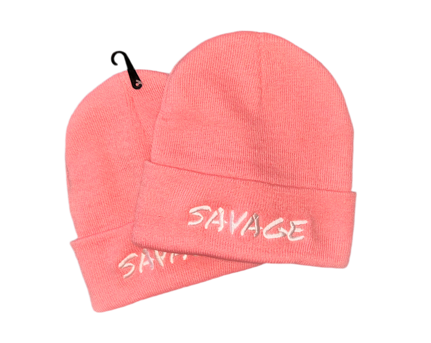 Baby Pink beanie w/ white embroidered savage logo