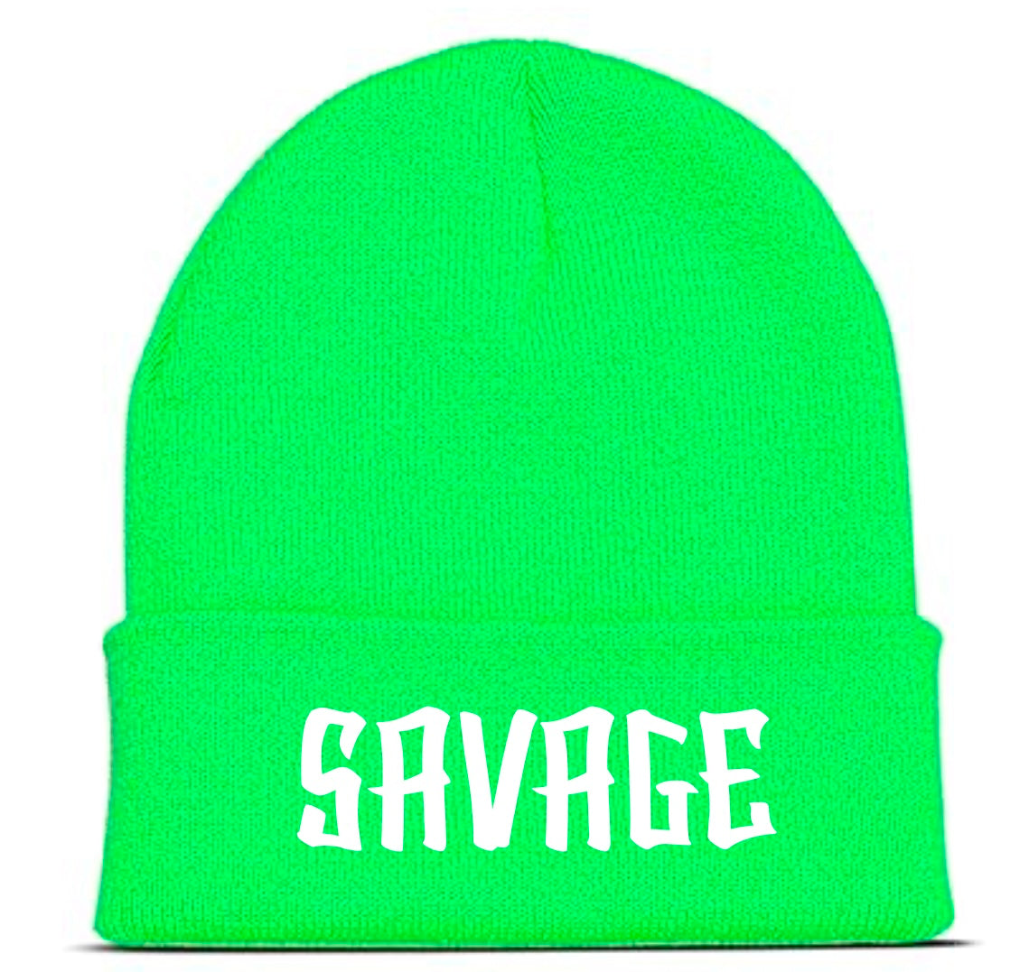 Light green beanie W/ embroidered white savage logo