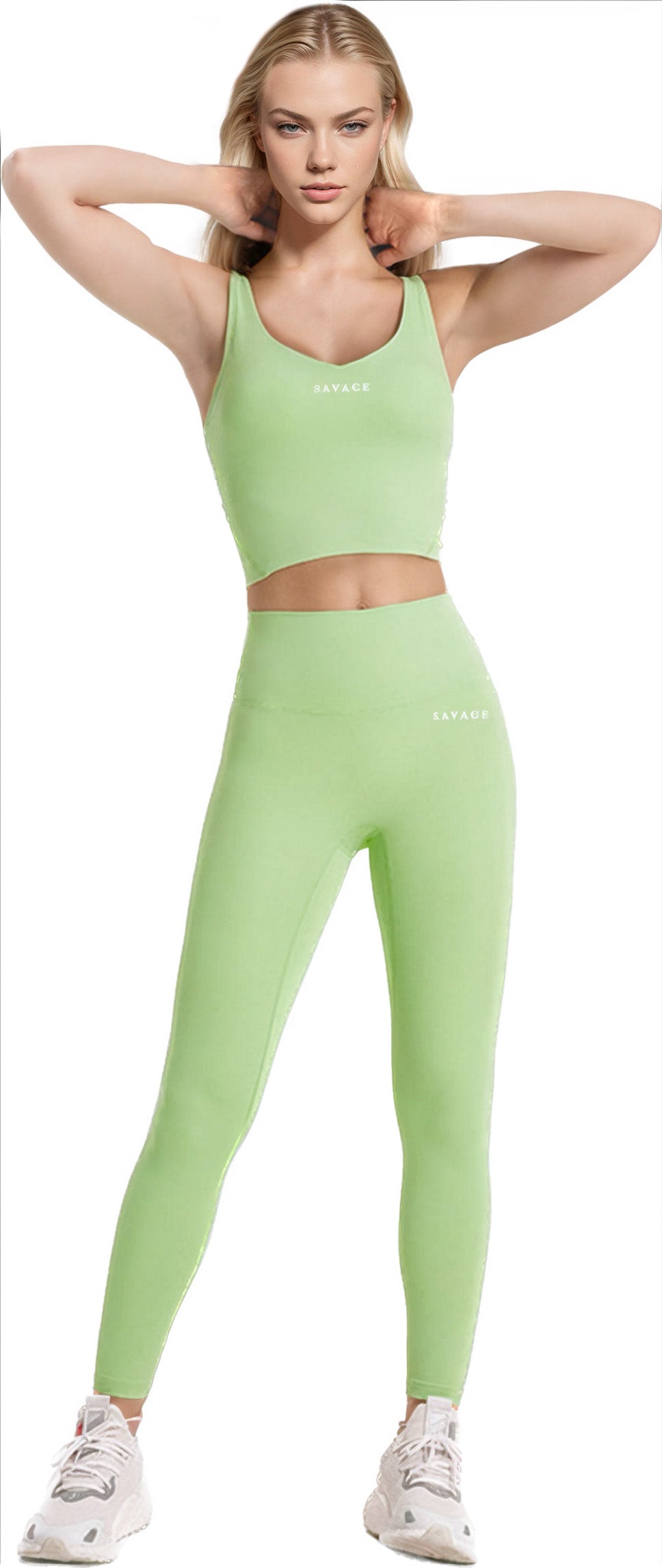 Savage- Light green top and leggings.