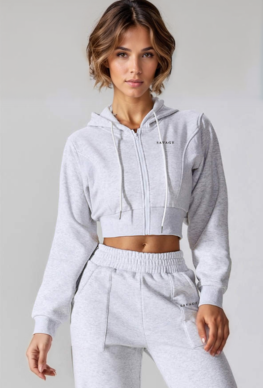 savage- Full set gray crop top Sweat suit.